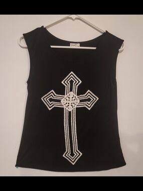 Black Tank Top with White Cross Graphic
